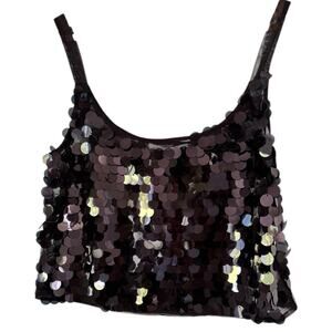NWT Wayf Black Sequin Mesh Crop Tank Top Women’s Size XS